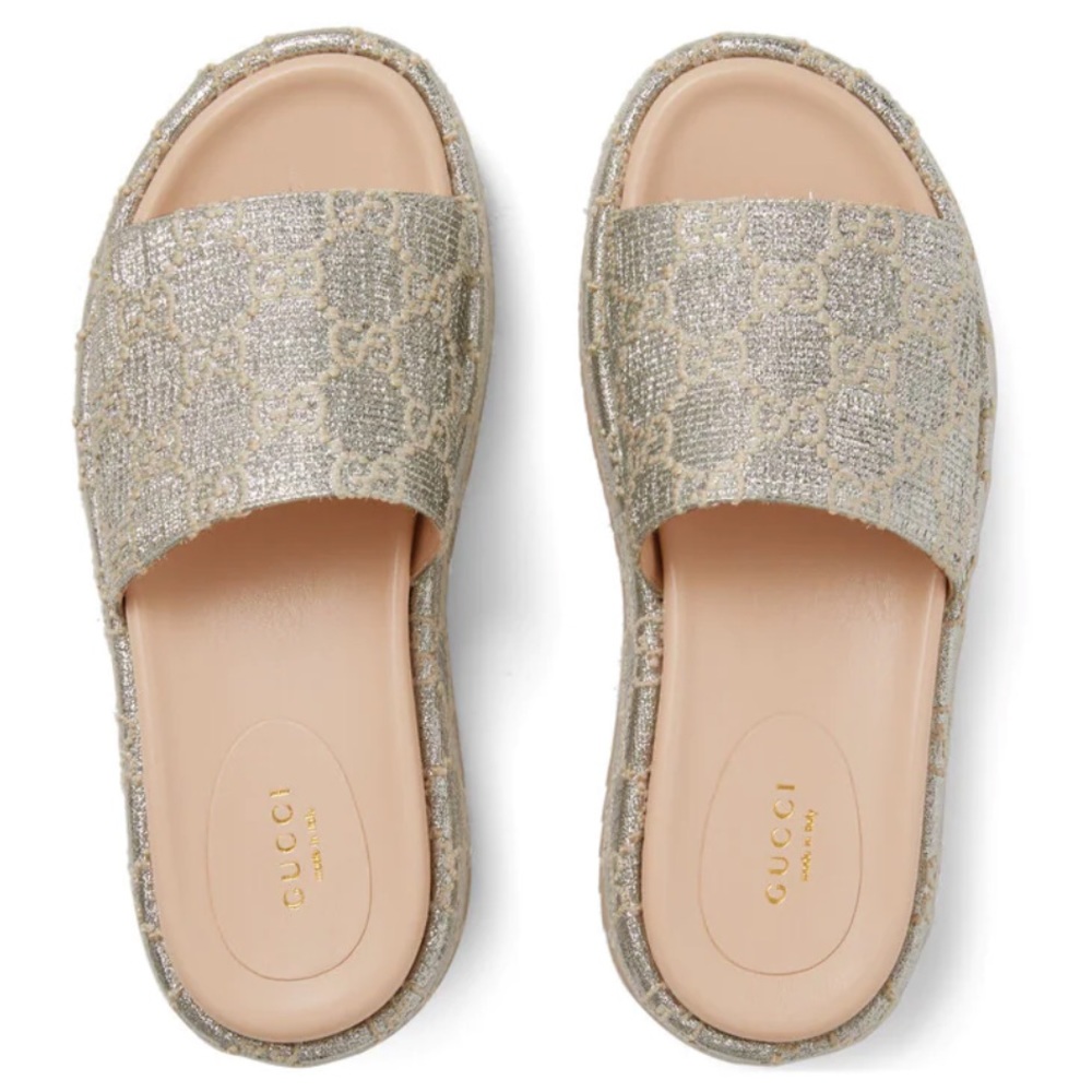 Autentic Gucci Platform Sandals in Silver and White. Size 40 only worn once